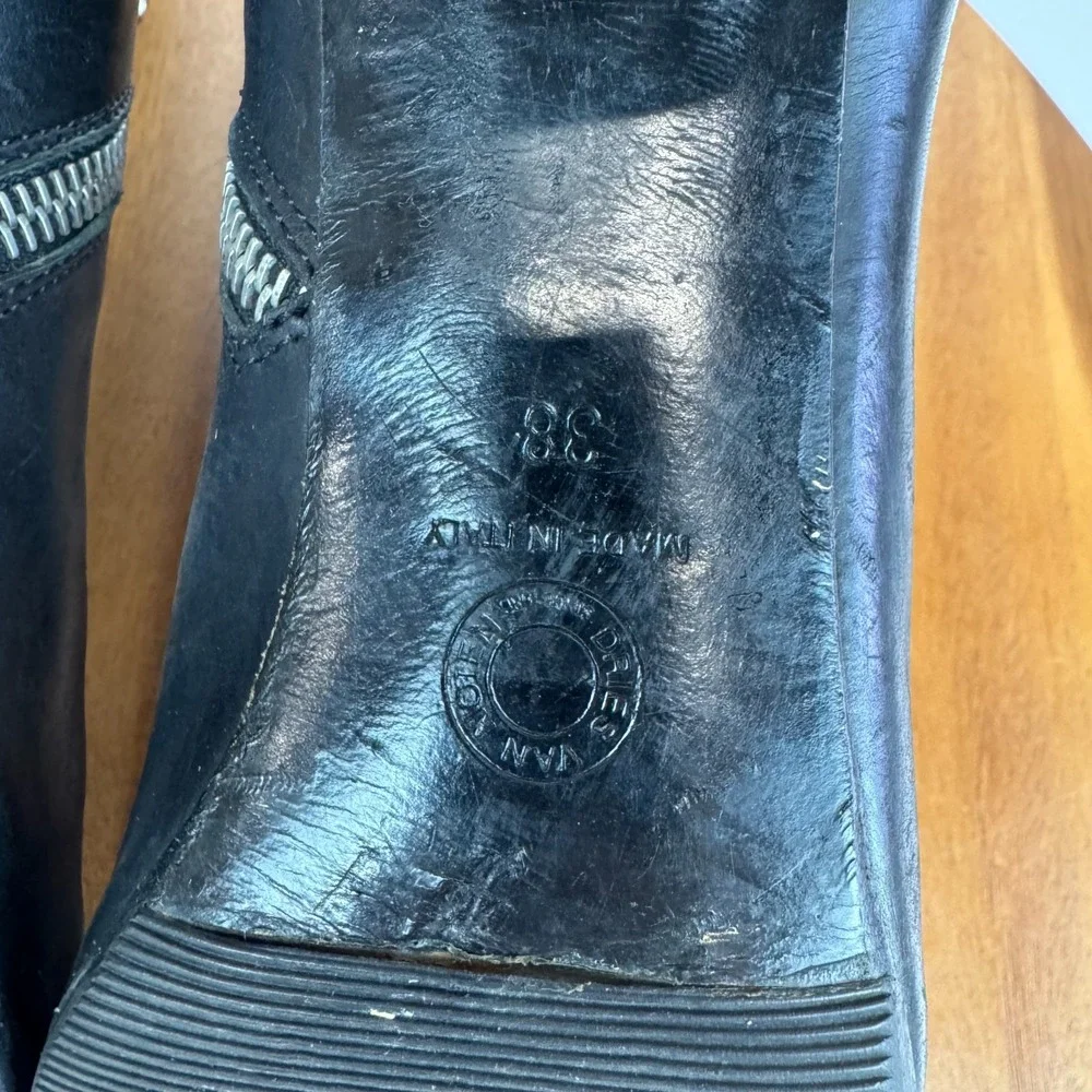 Womens‎ Dries Van Noten Black Lather Heeled Ankle Boots Booties Size 38 US 8 GUC
